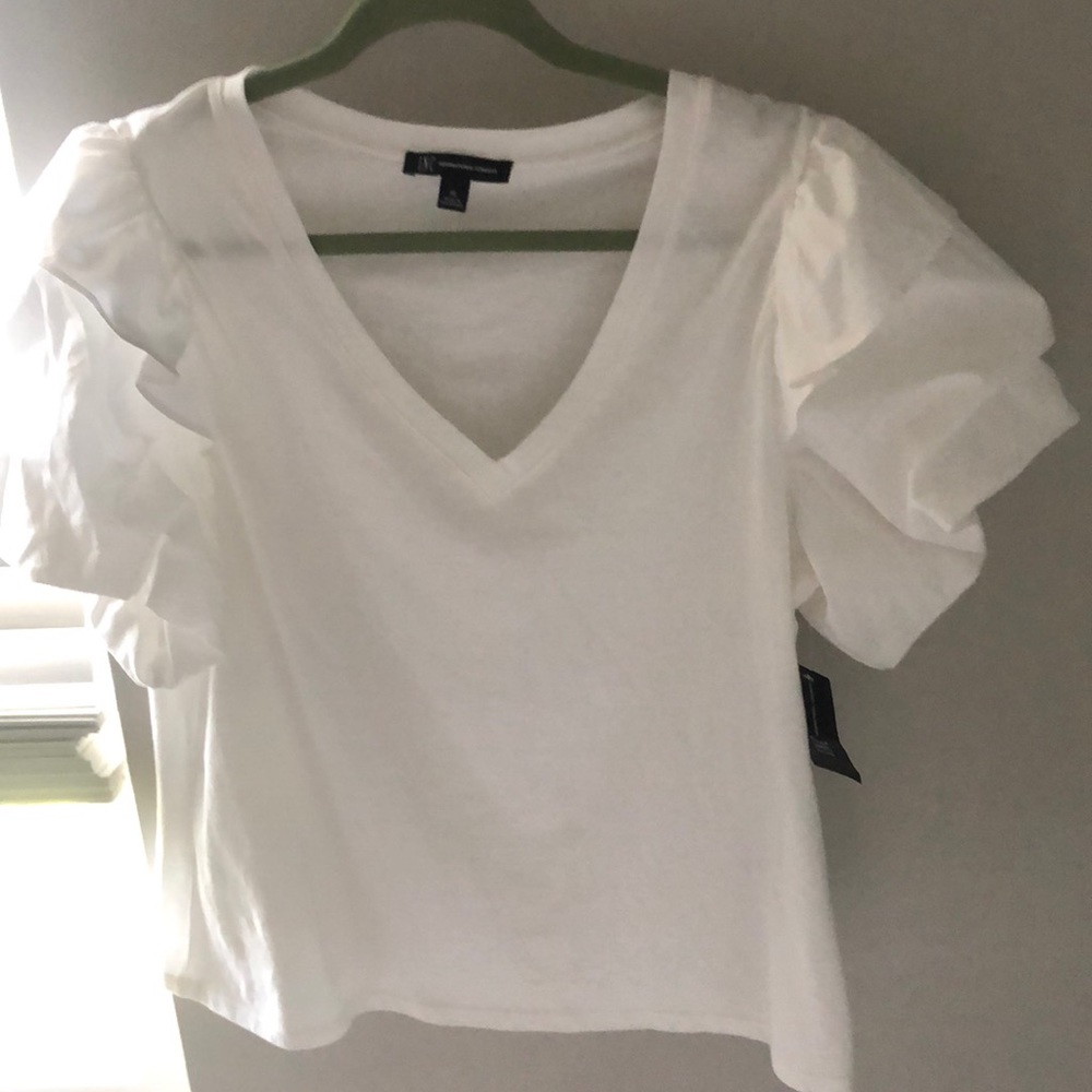 INC puff-sleeve top ‘In Full Bloom’ white XL